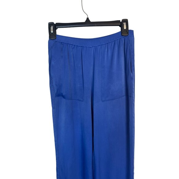 Zara XS Royal Blue Satiny Blend Wide-Leg Pants Elastic Waistband & Front Pockets - Picture 4 of 16